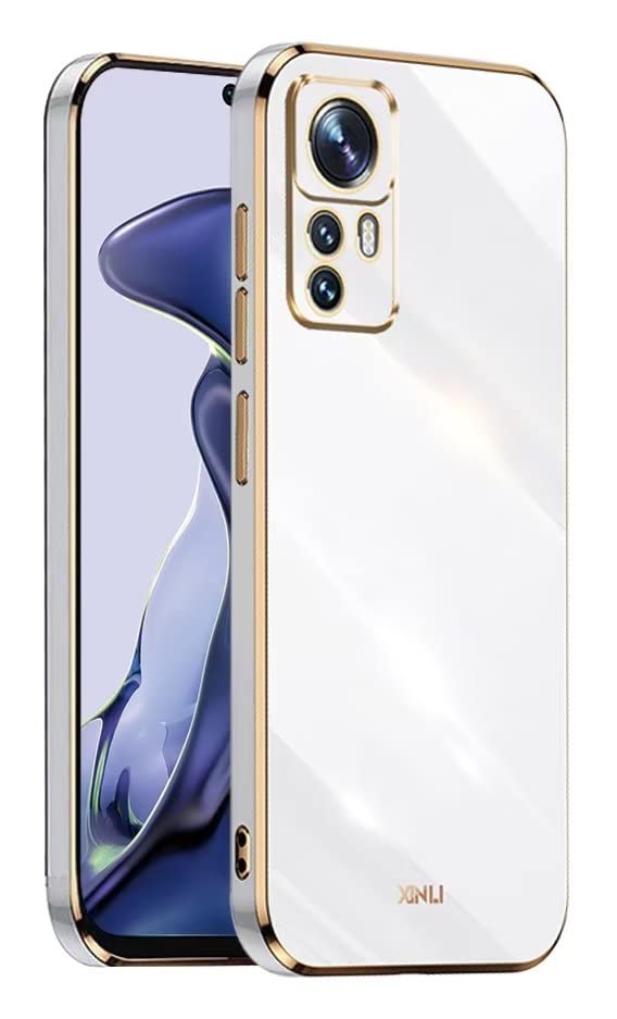 EASSGU Marco Electrochapado Funda para Xiaomi MI 12T Pro (6.67' Inches) Carcasa Protectora de Color de Silicona TPU Suave - Blanco