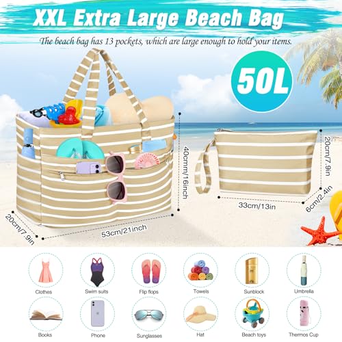 Image of HUANLANG Extra Large Beach Bag Waterproof Beach Totes Bags for Women Men,Pool Bag with Zipper Wet Pocket