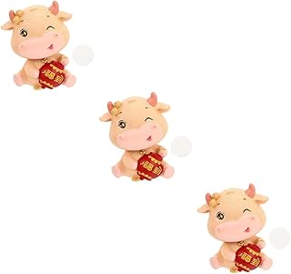 NOLITOY 3 Pçs Bezerro Bobble Cabeça Boneca Mini Resina Animais Bonecas Em Miniatura Decoração De Mesa Amarela Balançando A Cabeça Ano Novo Mascote Vaca Figura Estatueta Carro Balanço