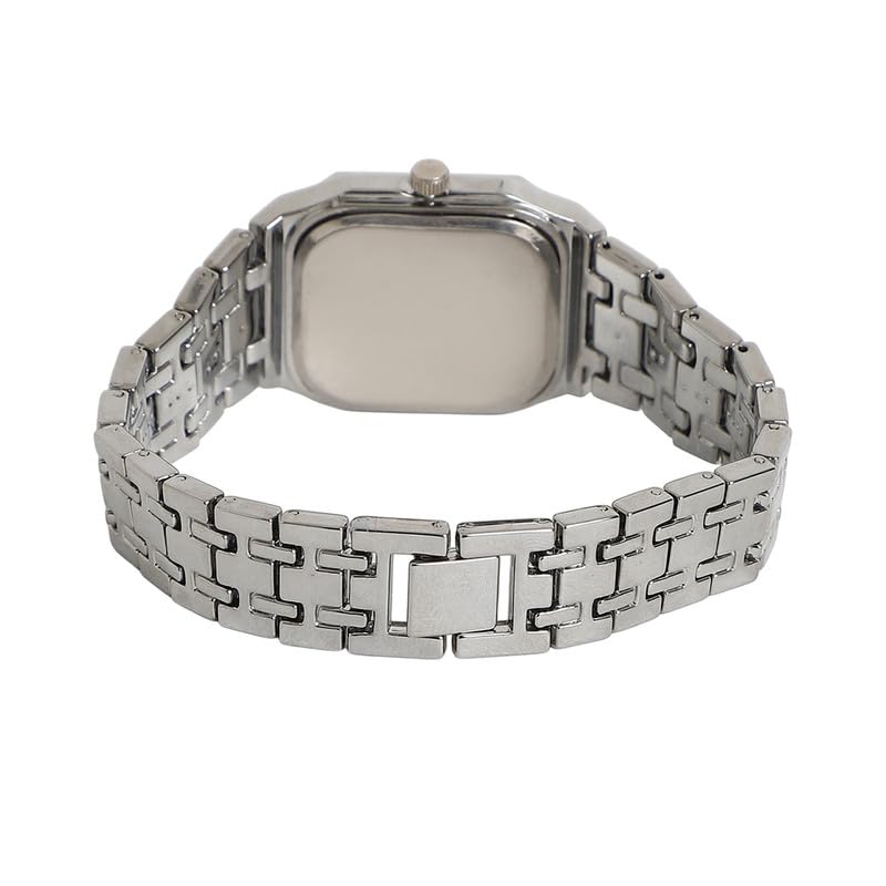 Image of Haute Sauce Women's The Torque Square Watch | Metallic Silver Stainless Steel Strap | Metallic Silver Dial | One-Size | Foldover Closure | Quartz | Analogue | Wrist Belt Watch for Female and Girls