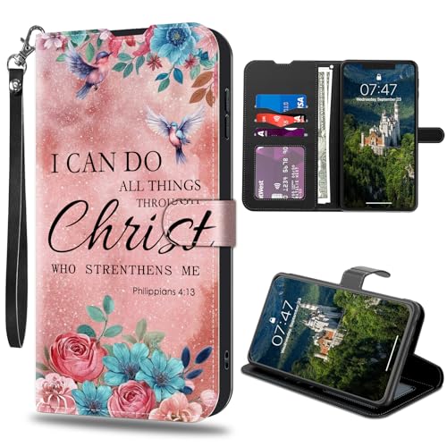 CAPAUNVDA for Samsung Galaxy A53 5G Wallet Case with Credit Card Slots Holder, PU Leather Shockproof RFID Blocking Cover for Samsung Galaxy A53 5G,Bible Philippians 4-13