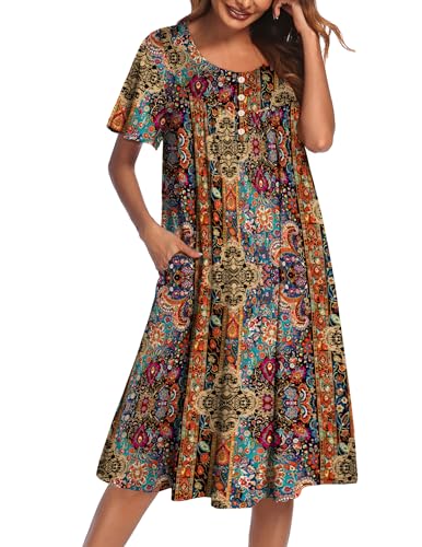 Image of Ekouaer House Dress for Women with Pockets Short Sleeve Moo Moos Plus Size Nightgowns Floral Print Mumu Dresses