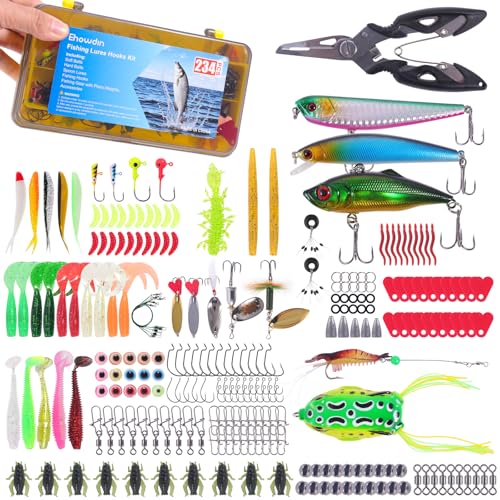 Kit de Señuelos para Pesca 140/234PCS con Alicates, Caja de Equipo de Pesca Incluida, Cebos Biónicos, Cucharillas, Anzuelos, Pesos para Agua Dulce y Salada para Hombres, Mujeres y Niños