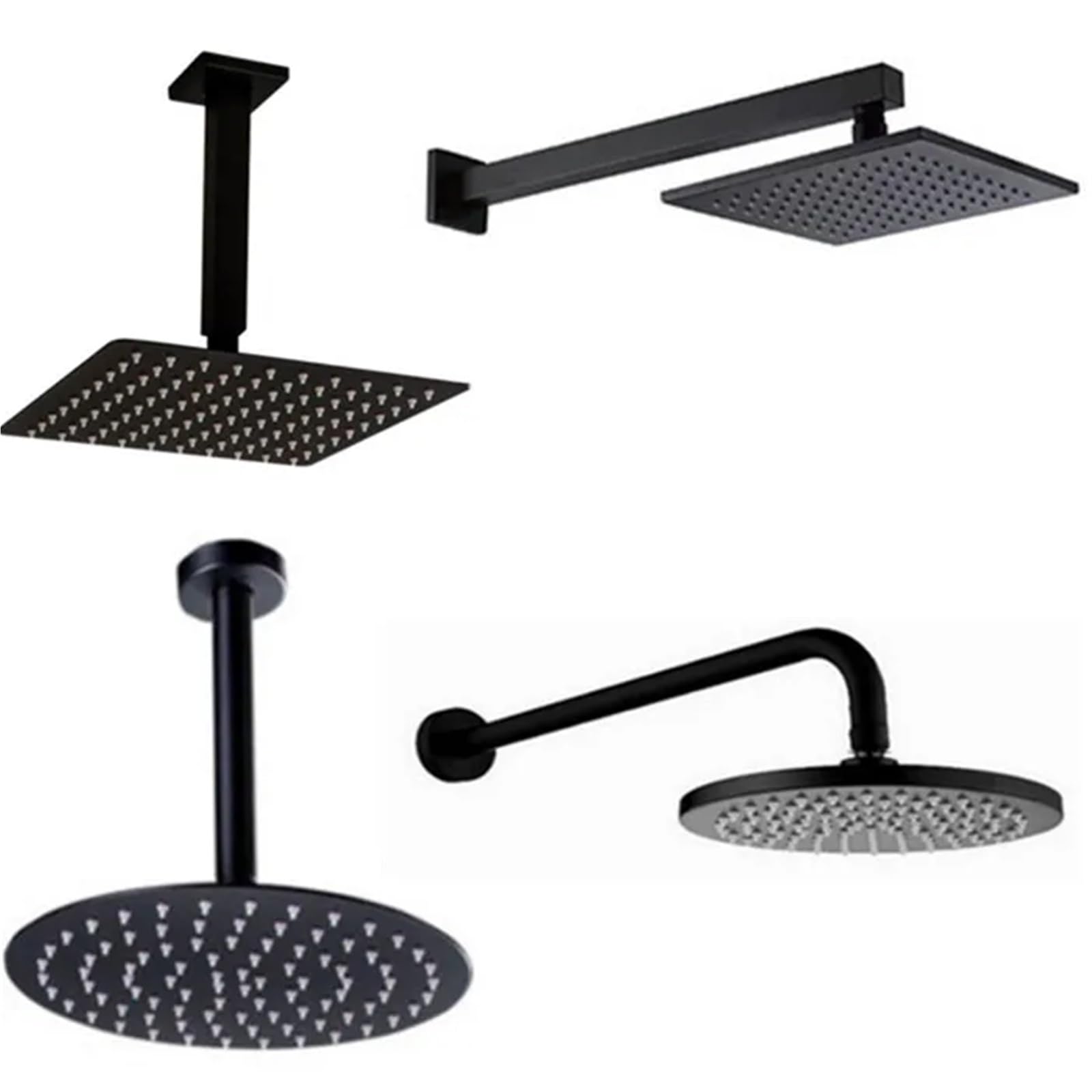 Cabezal de ducha lluvia redondo y cuadrado negro ultrafino