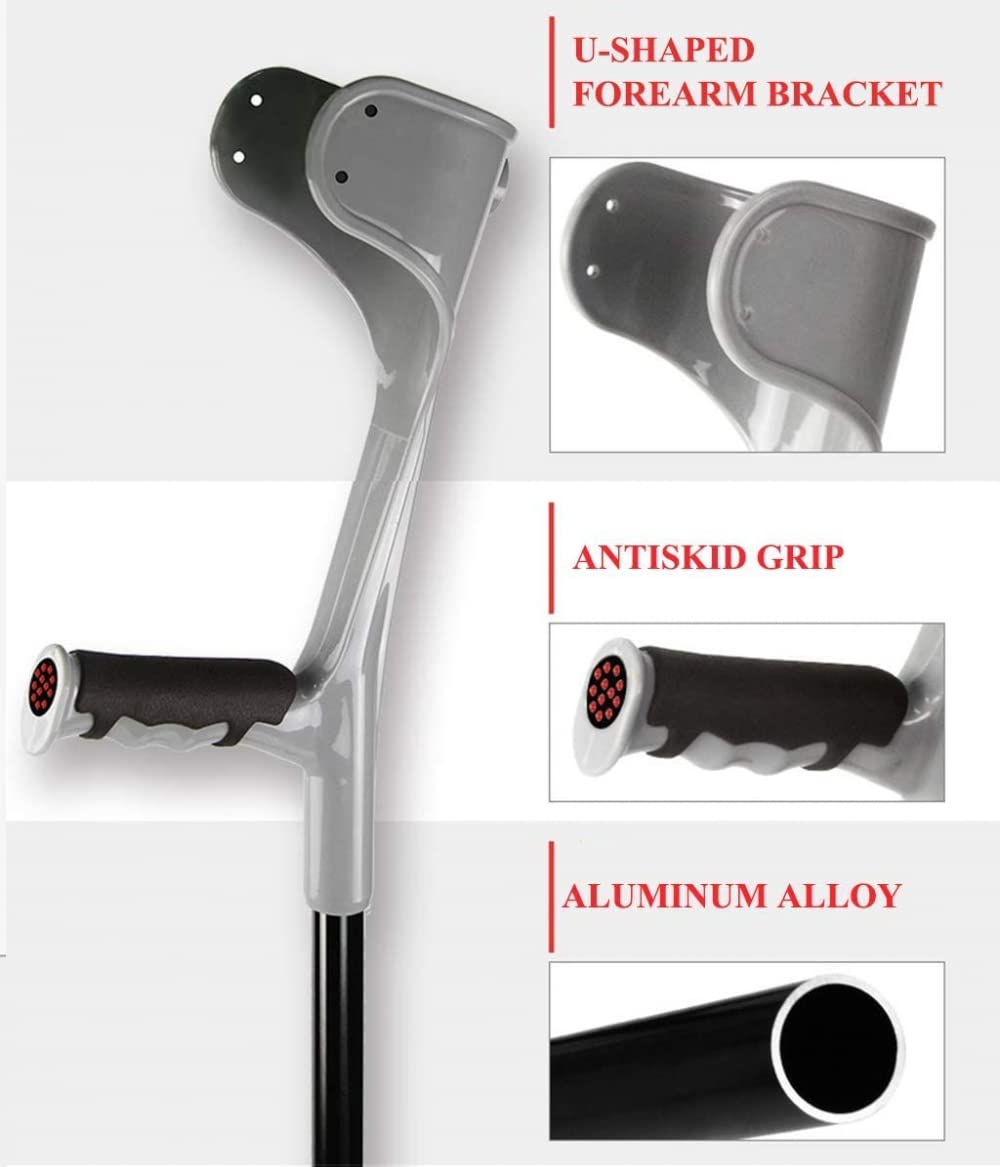 Muletas De Aleación De Aluminio para El Codo, Muletas Portátiles De Aleación De Aluminio con Brazos Ajustables En Altura, Muletas Retráctiles para Las Axilas