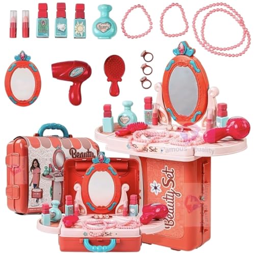 Image of Famous Quality Stylish Beauty Set for Kids Girls, Make Up Suitcase Kit with Makeup Accessories for Kids (Pink)