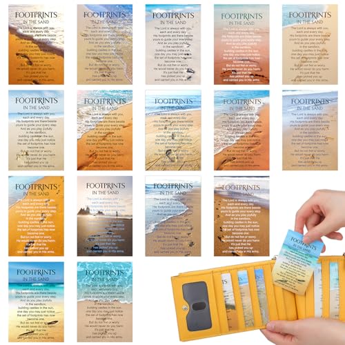 Skyygemm 160 Pcs Footprints in the Sand Prayer Card Religious Bible Verse Pocket Wallet Card Bulk Christian Postcards Inspirational Christian Bookmarks Gift for Church Prayer Sunday School Party Favor
