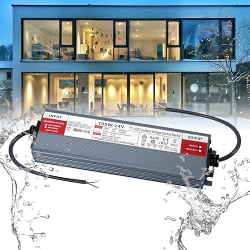Image of QNNP LED Driver 100 Watts 24V DC Low Voltage Transformer Waterproof IP67 Power Supply Transformer Adapter AC 85V-265V to 24V DC, LED Power Supply for Indoor Outdoor Lighting