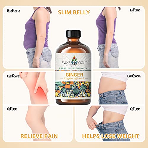 Evoke Occu Ginger Essential Oil 4 Oz, Pure Ginger Oil For Skin Hair Massage Aromatherapy Diffuser- 4 Fl Oz #TOP1