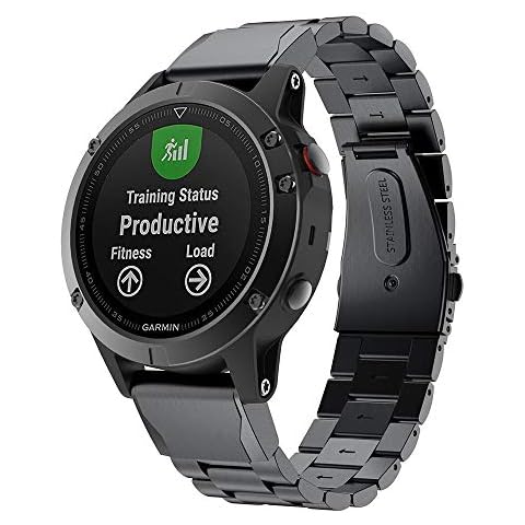 TOPsic Strap for Fenix 5 Band, Replacement Stainless Steel Band Metal Strap for Garmin Fenix 5/Fenix 5 Plus/Forerunner 935/Instinct/Fenix 6/Fenix 6 Pro/Fenix 7/Fenix 7 Solar/Fenix 7 Sapphire Solar Cover