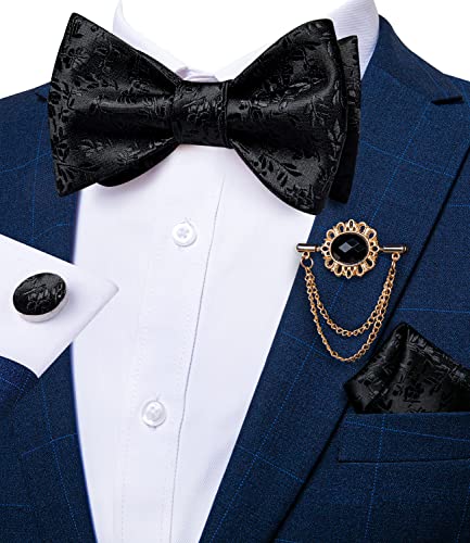Image of DiBanGu Silk Woven Bowtie Mens Self Bow Tie Set with Lapel Pin | Paisley Floral Pattern,Bow Ties for Men,Easy to Match,Lapel Pin, Pocket Square,Cufflinks,Wedding Ceremonies,Party Occasions