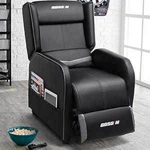 LEMBERI Gaming Recliner Chair for Adults PU Leather Home Theater Seating Video Game Chairs for Living Room Ergonomic Racing Style Single Movie Gamer Lounge Sofa Grey