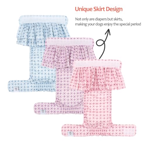 Image of CuteBone Female Dog Diapers with Skirts 3 Pack Reusable Puppy Dresses Pants for Heat Cycle Period QBD36XL