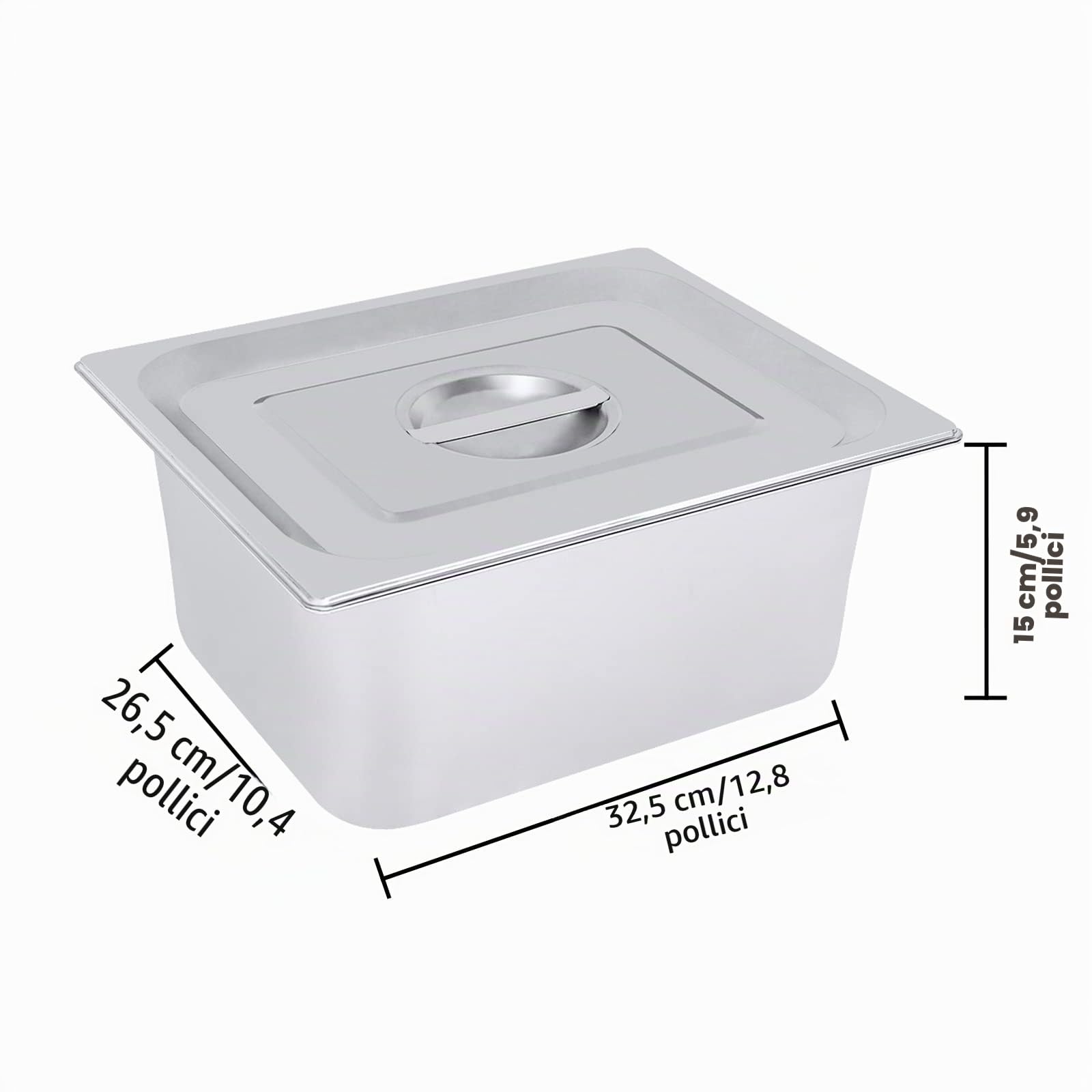 4 contenitori per la gastronomia, in acciaio inox con coperchio, grande contenitore per alimenti per feste di catering, barbecue, torte, casseruole, cottura giornaliera