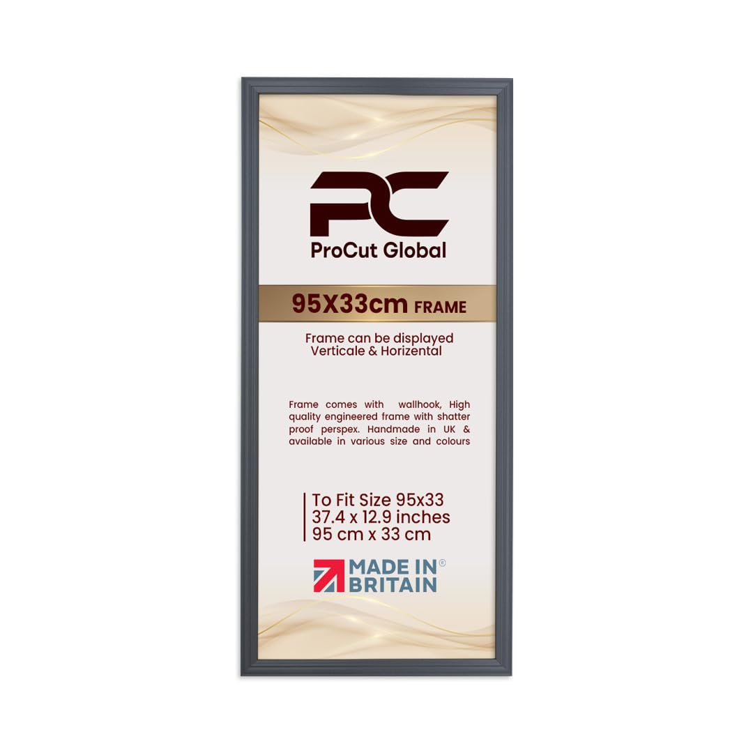 Procut Global 95x33CM Dark Grey Picture Frames - Classic Wooden Photo Frame with Shatterproof Perspex for Wall or Tabletop - Perfect for Posters, Certificates & Prints - Sizes & Colors Available — image 1