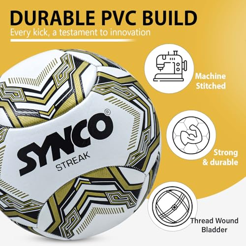Image of Synco Streak Football | 6 Panel PVC Machine Stitched Soccer Ball | Ideal for Training on Soft & Grass Grounds | Size 5