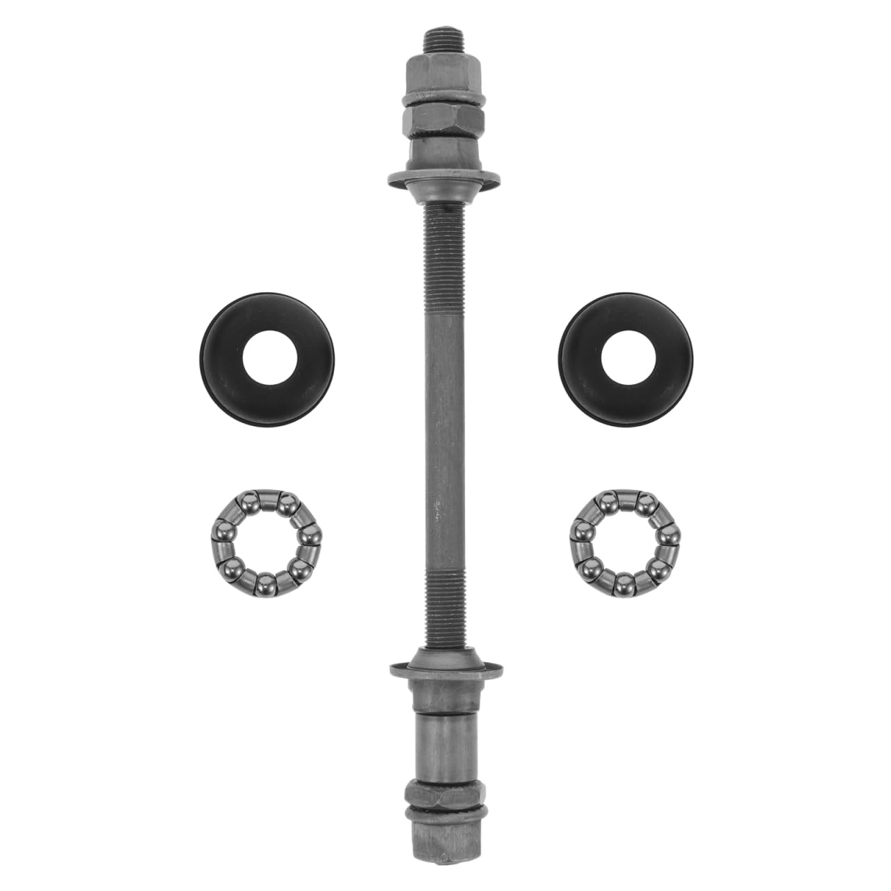 Homoyoyo Mountain Bike Rear Axle 180mm Solid Steel Shaft Hub Kit 9.5mm Diameter with Bearing Cups Replacement for Bicycle Rear Hub Wheel Repair Black