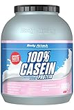 Body Attack 100% Casein Protein, Strawberry White Choc, 1,8 kg Eiweißpulver - reich an essentiellen Aminosäuren - Muskelaufbau und Erhalt, Low Sugar - für Sportler, Athleten & Figurbewusste