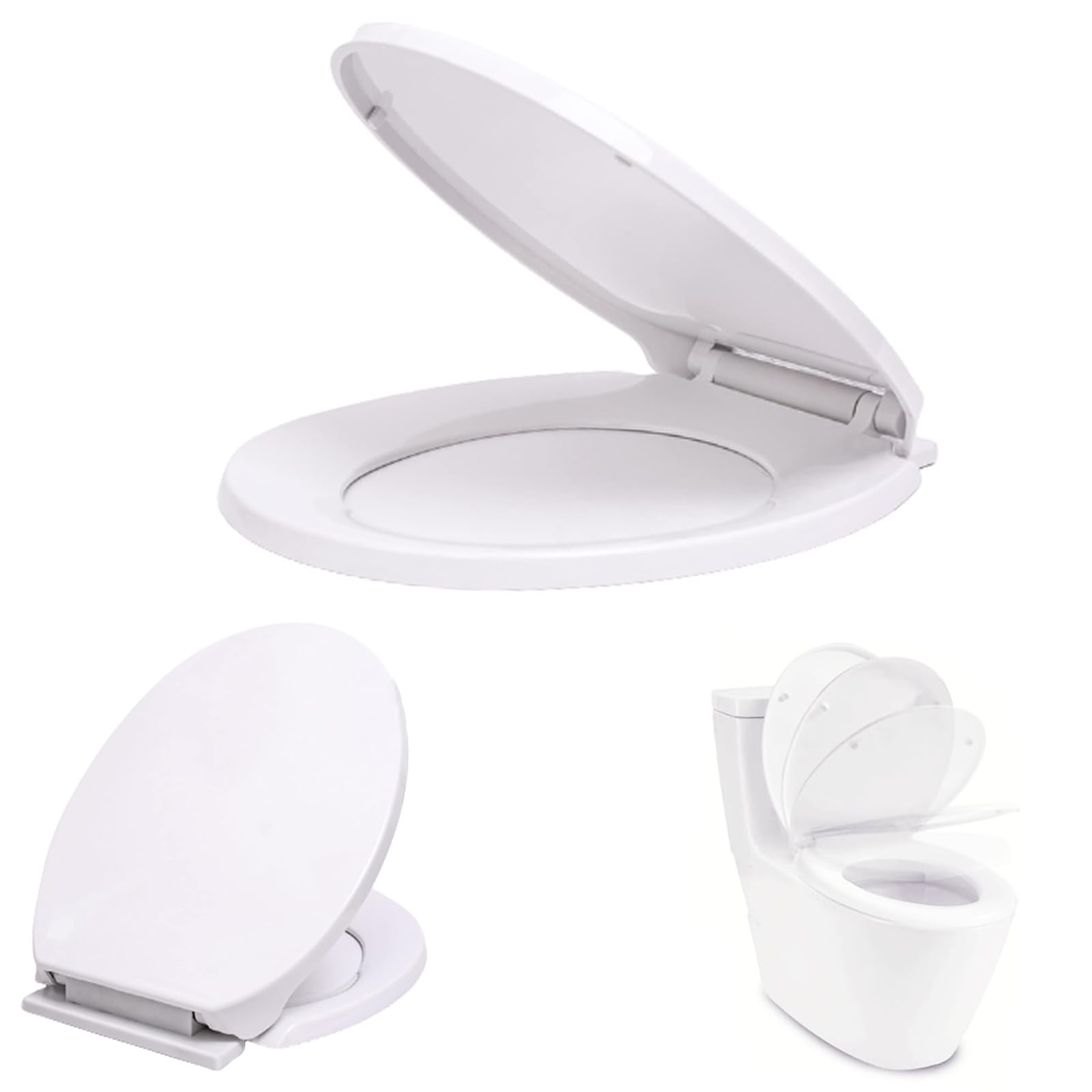 Toilet Seat Soft Close with Quick Release, Adjustable Hinge,Standard Oval Toilet Seat O Shape Anti-Bacterial Toilet Lid Removable Loo Seat for Bathroom, Easy Clean & Install, Top Bottom Fitting, White
