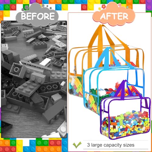 Image of 6 Color Toy Storage Bags with Labels, Reusable Clear PVC Board Game Storage, Travel Waterproof Organizer Bags with Zipper Large Capacity (L, XL, XXL)