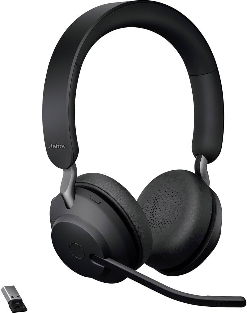 Evolve2 65 Wireless PC Headset - Noise Cancelling UC Certified Stereo Headphones With Long-Lasting Battery - USB-A Bluetooth Adapter - Black