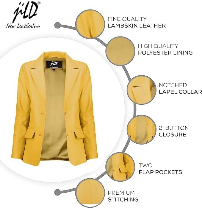 Jild Classic 2-Button Lambskin Leather Blazer Women - Casual Coat Long Sleeves Suit Style Leather Jacket Women - Image 5