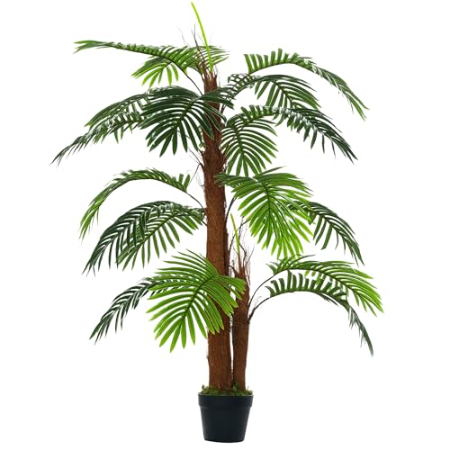 Outsunny Palmier Artificiel Hauteur 1,2 m Arbre Artificiel Tronc Branches Lichen Feuilles Grand réalisme Pot Inclus