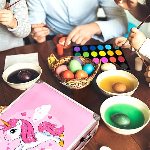Image of VGRASSP 145 Pcs Unicorn Theme Drawing and Painting Kit Toy for Kids, Boys, Girls - Portable School Stationery Set with Colors, Watercolors, Color Pencils, Sketch Pens