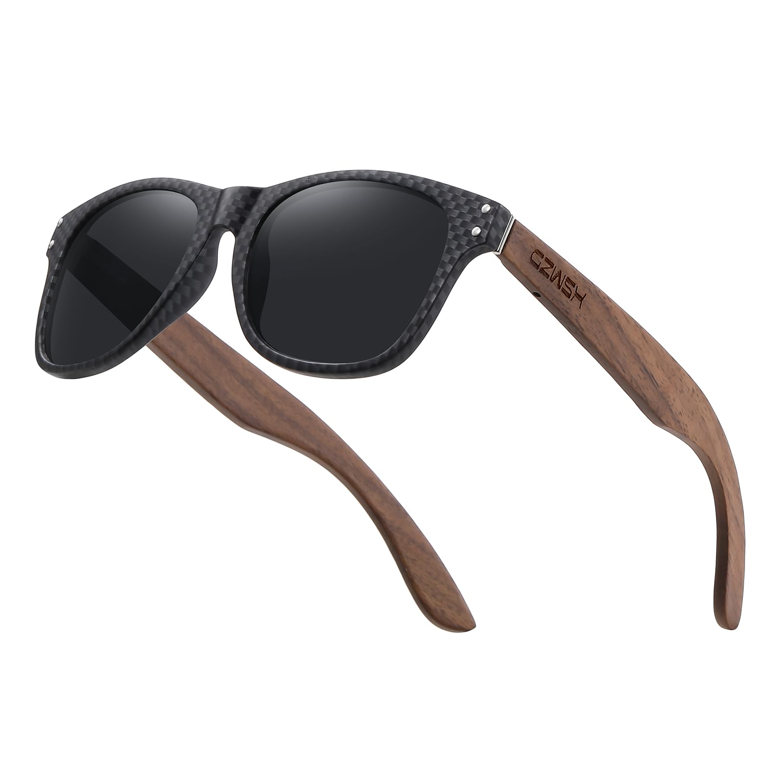 Schwarze Walnussholz, polarisierte Holz-Sonnenbrille für Damen und Herren, UV400-Schutz, Rahmen mit Kohlefaser-Muster