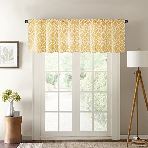 Madison Park Delray Printed Diamond-Rod Pocket Valance , Contemorary Valances For Windows , 50X18" , Yellow #TOP1