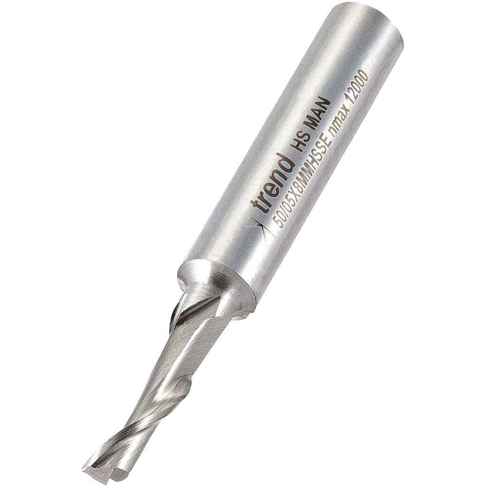 Trend Professionnel Fraise en Aluminium, Diamètre 5mm, Queue 8mm, Diamètre de Coupe 5mm & Longueur de Coupe 12mm, Acier Rapide, 50/05X8MMHSSE
