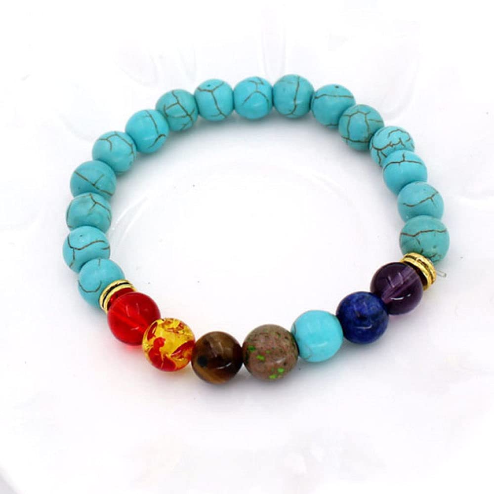 QYAQ Braccialetto di Pietra per Le Donne,7 Chakra Turchese Naturale Pietra Perline Braccialetto Elastico Braccialetto Moda Blu Tartaruga Boho Yoga Signora Gioielli Regalo per La Mamma Fidanzata