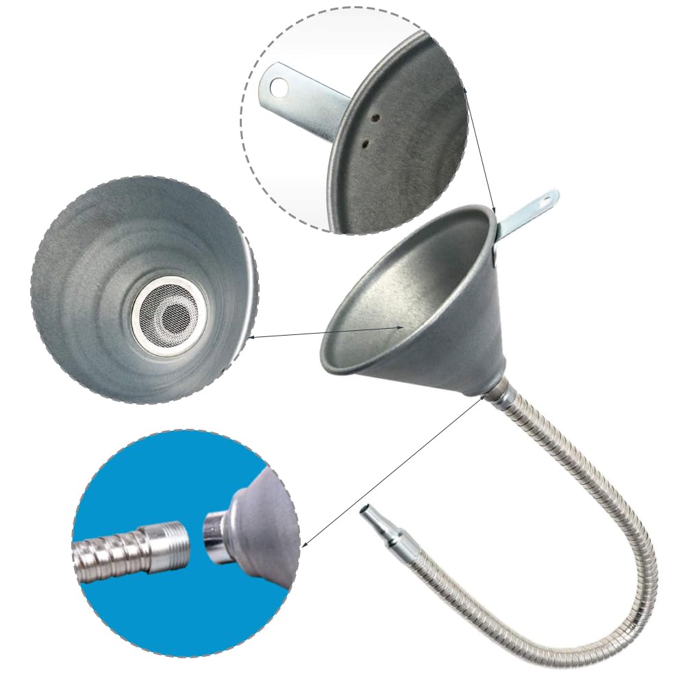 Embudo Riloer, embudo de aceite flexible para coche, embudo universal para gasolina y combustible de coche con filtro, embudo de combustible para lata de aceite, embudo de gasolina