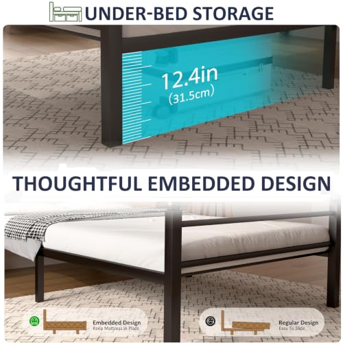 Image of J.Fkne Twin Bed Frames with LED Lights & Charging Station, Platform Bed with Headboard, Heavy Duty Metal Slats Support, No Box Spring Needed, Noise Free, Easy Assembly