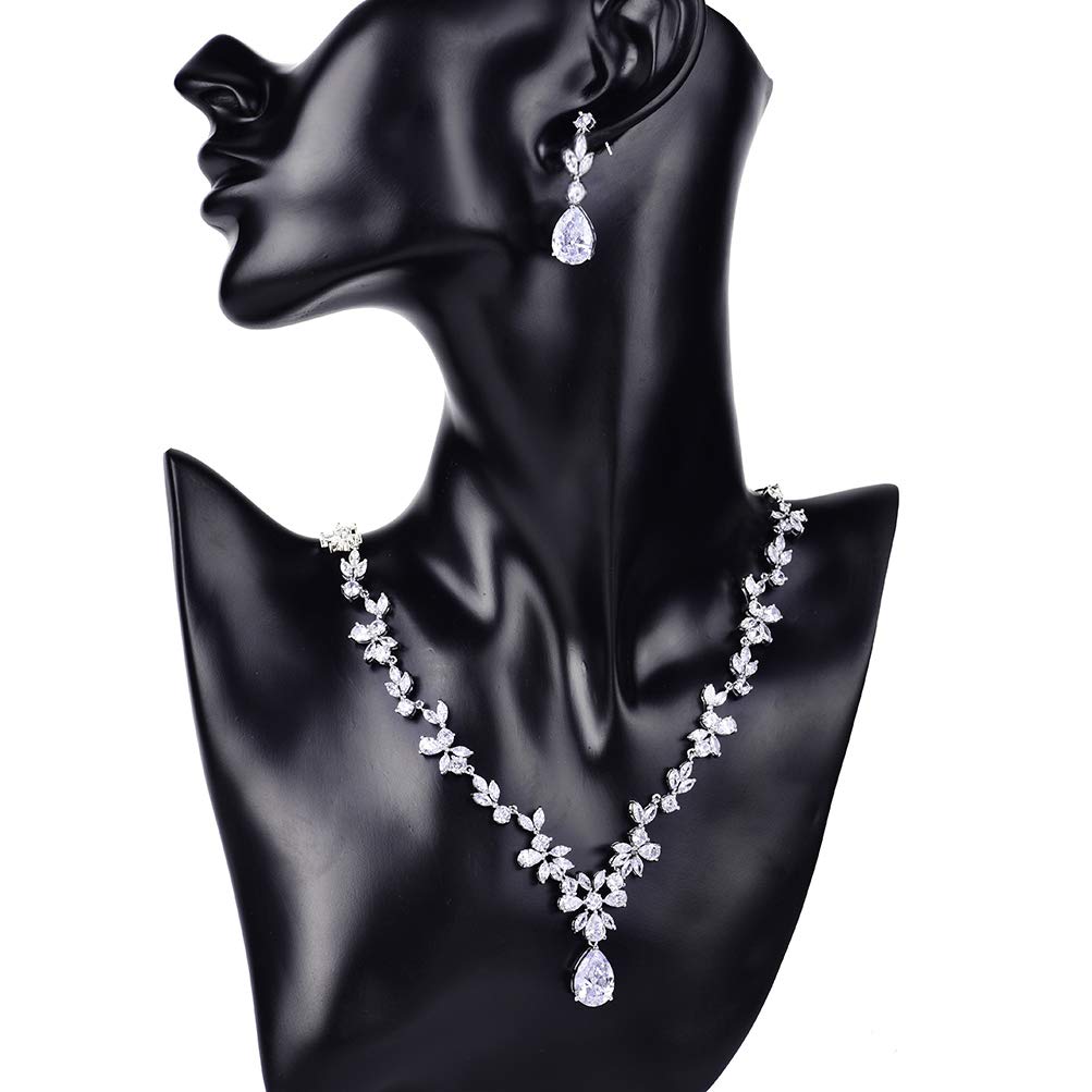 Bijoux Parure Collier et Boucles d'oreilles Fleur Feuille Pendentif Goutte d'eau Parures de Mariage Soirée