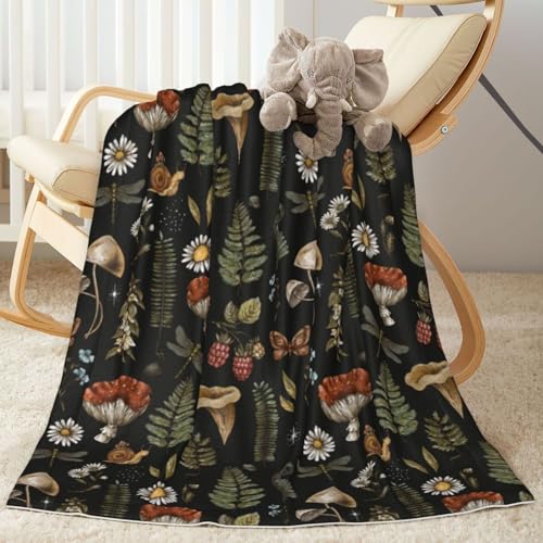 Image of Baby Blanket Vintage Magic Mushroom Leaf Forest for Boy Girl Newborn 30x40 Inch Toddler Infant Nursery Throw Blankets Double Layer Comfy Soft Plush Stroller Crib Quilt
