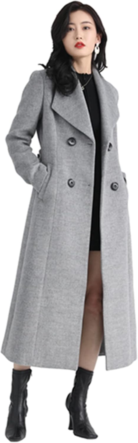 YUAN YZ ZI Women's Elegant Wool Pea Coat Double Breasted