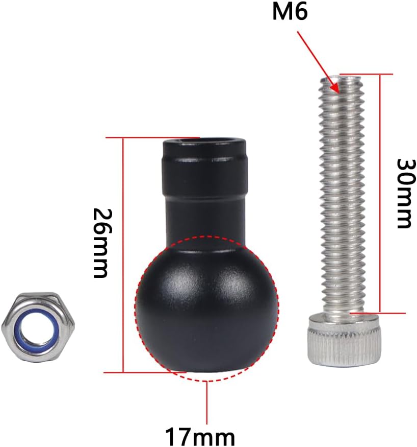 Aluminum 17MM Expanding Ball Head with M6 Screw Ball Head for Tripod Selfie Handle Grip Stand Ball Mount Converter