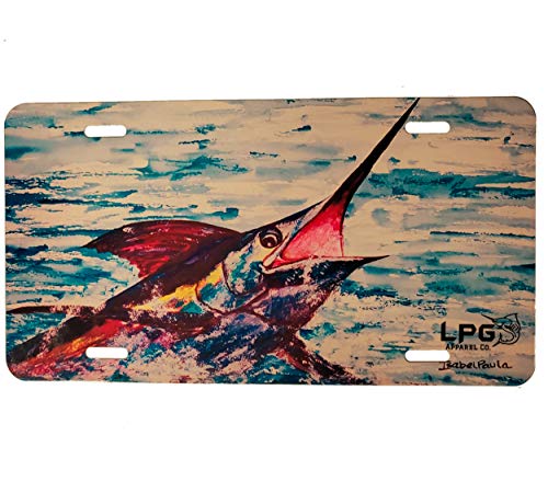 LPG Apparel Co. Big Game Sport Fishing Vanity Front License Plate Tag | Made in The USA (Electric Marlin)
