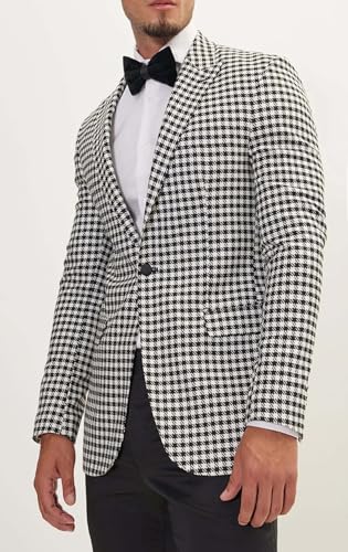 VENNYNG Men's Houndstooth Suit Jacket Vintage Tweed Plaid Casual Blazer for Men Single Breasted Sport Coat3