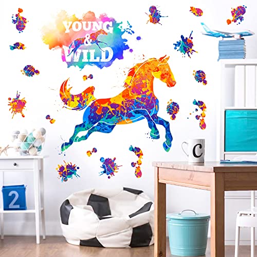 Wild Horses Wall Decor Colorful Irregular Dots Wall Stickers Inspirational Wall Decal Farm Animal Decals Peel And Stick Horses Wall Art Mural For Kids Bedroom Nursery Playroom Living Room Office Decor #TOP1