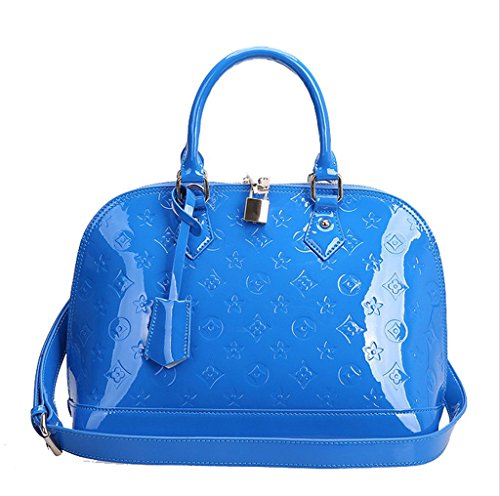 C&L Womens Genuine Leather Water Ripples Pattern Shoulder Bag Sky Blue