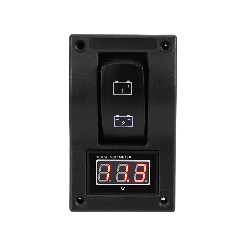 Qiilu 12 V DC Marine Boot Voltmeter LED Panel Dual Battery Test Rocker Schalter ON-OFF-ON Nockenschalter