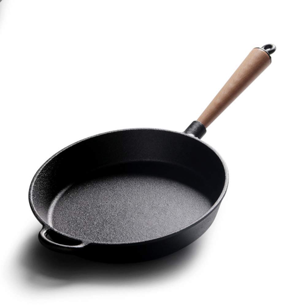 Patelnia Żeliwna Patelnia Patelnia Patelnia Zdrowe Gotowanie Nie Pokryta Drewnianym Uchwytem do Indukcji/Gazu, Czarna, 22 cm