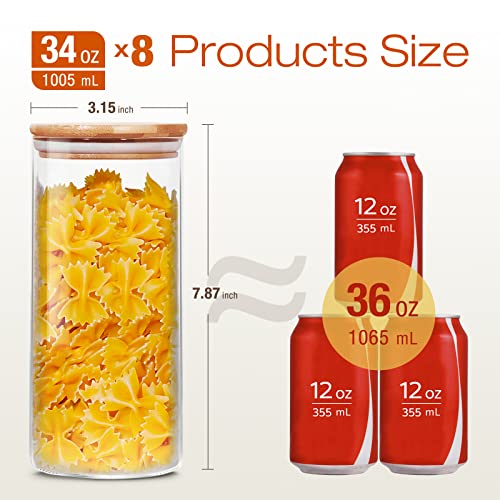 Homartist Glass Jars With Bamboo Lids 34 Fl Oz [Set Of 8], Glass Canisters With Airtight Lids, Glass Food Storage Containers For Pasta, Oats, Coffee, Flour, Sugar, Rice, Best For Kitchen & Pantry #TOP1