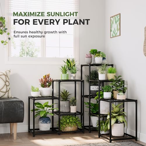 Image of Bamworld Corner Plant Stand Indoor Metal Plant Shelf 5-Tier 11 Potted Flower Shelves Garden Black Plant Holder Rack for Garden Living Room Patio Morden Home Decor Gardening Gifts