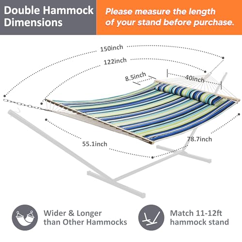 Image of SUNCREAT 2 Person Hammocks for Trees, Lightweight Hammock for Outdoor, Patio, Garden, Backyard, Green Stripes