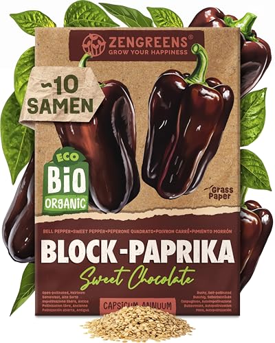 ZenGreens - Bio Block-Paprika Samen (Sweet Chocolate) - Block-Paprikasamen - Gemüsesamen für den einfachen Anbau im Garten Balkon oder Hochbeet - Gemüse Saatgut