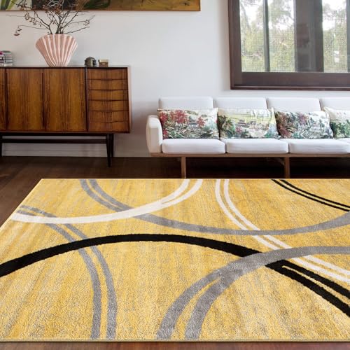Rugshop Modern Wavy Circles Design Area Rug 10' x 14' Yellow