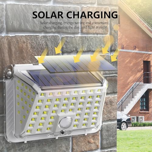 Lámpara solar de pared con sensor de movimiento y foco transparente de 90 LED para exterior 6